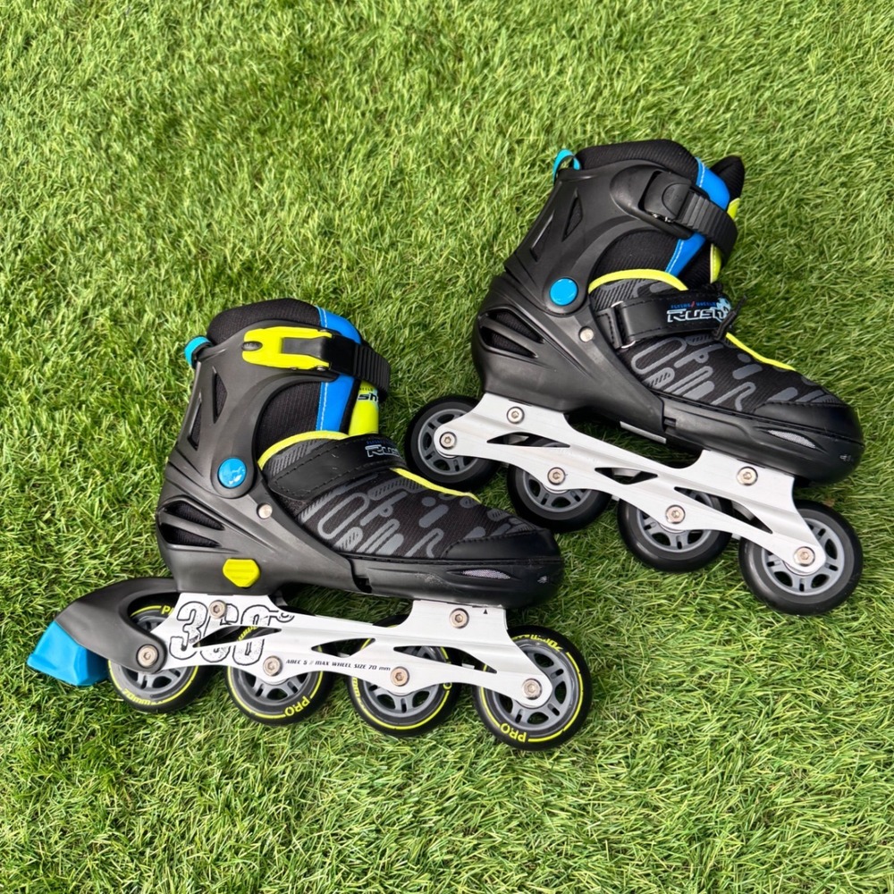 Rush 360 Inline Skates Kids Size 4-7 Black Yellow Blue Excellent